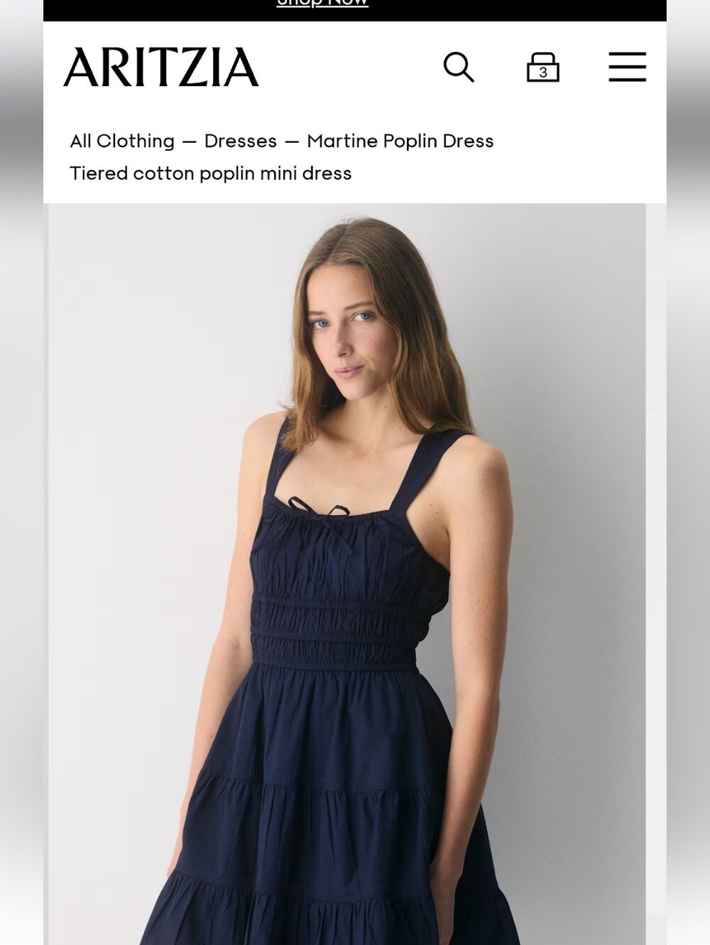 Aritzia Martine Poplin Tiered Mini Dress in Admiral